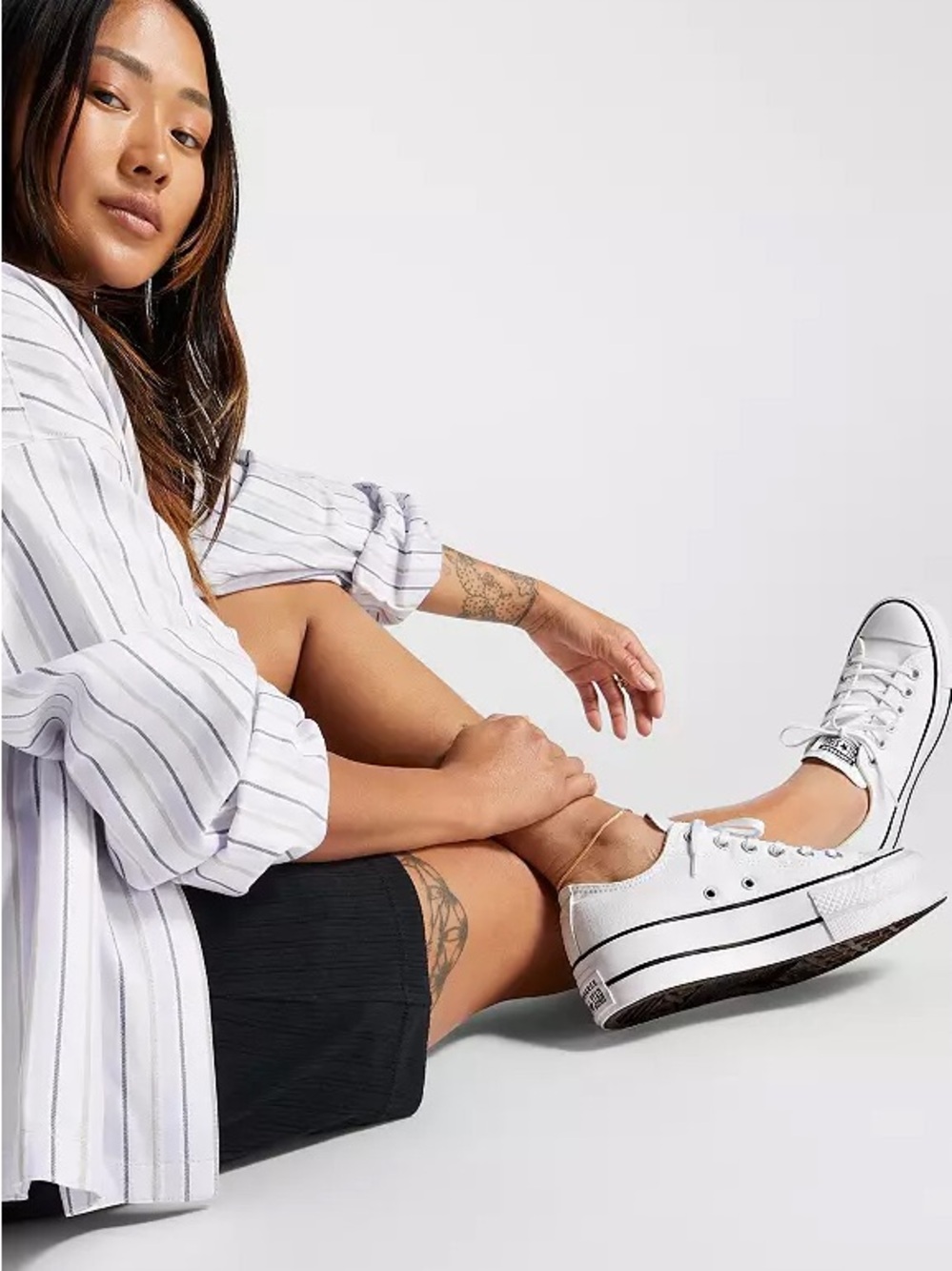 Converse Chuck Taylor All Star Lift Platform Low Top Shoes in White/White/White